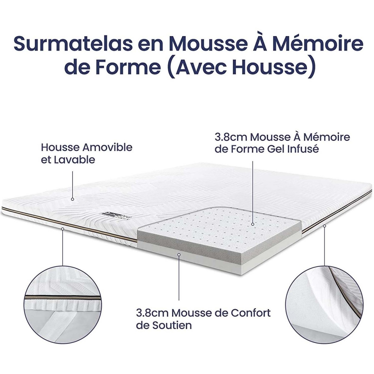 BedStory Surmatelas 140 x 190 x 7cm en Mousse à Mémoire de Forme, Bambou et  Gel - Confort et Fraîcheur Garantis! : : Cuisine et Maison